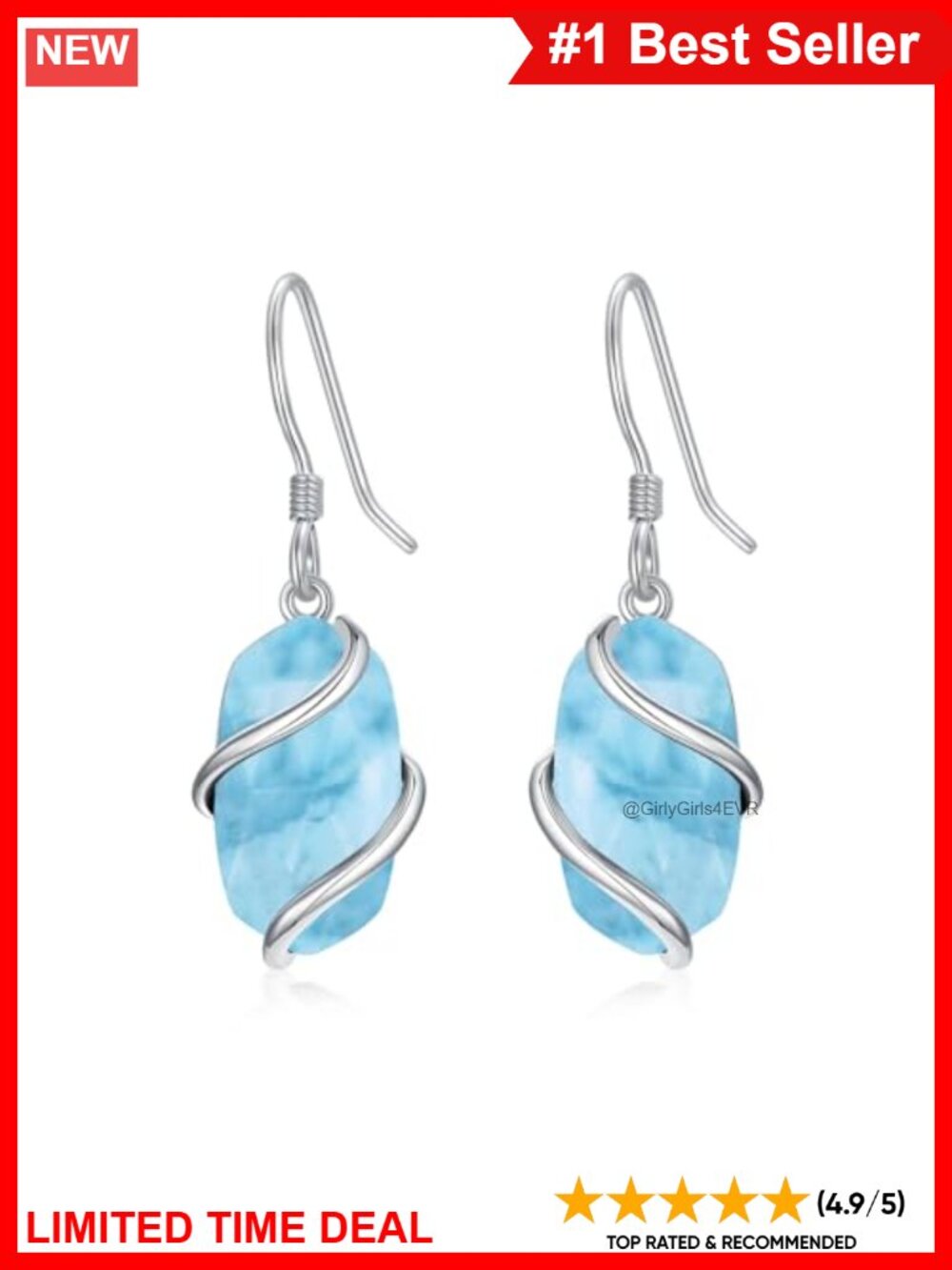 925 Sterling Silver Larimar Dangle Earrings Hypoallergenic Gift